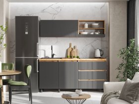 Кухонный гарнитур 1,7м Хелен  (дуб крафт золотой/графит) в Уяре - uyar.mebel-nsk.ru | фото