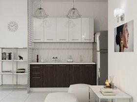 Кухонный гарнитур МДФ Выгодно и точка 2,0 м (белый глянец/ироко) в Уяре - uyar.mebel-nsk.ru | фото