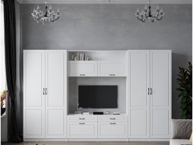 Модульная стенка Апполия (белый/белый дуб) в Уяре - uyar.mebel-nsk.ru | фото