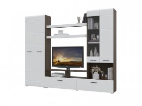 Стенка Альфа МДФ (дуб венге/белый глянец) в Уяре - uyar.mebel-nsk.ru | фото