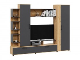Стенка «Дакота» (дуб крафт золотой/антрацит) в Уяре - uyar.mebel-nsk.ru | фото