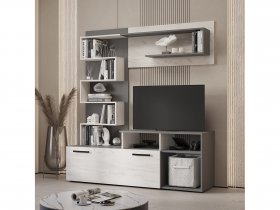 Стенка Евро (графит/дуб крафт белый) в Уяре - uyar.mebel-nsk.ru | фото