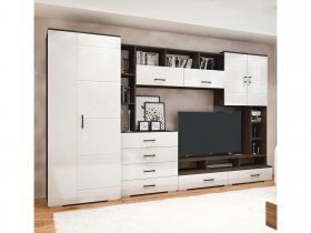 Стенка Коста МДФ (дуб венге/белый глянец) в Уяре - uyar.mebel-nsk.ru | фото