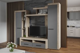 Стенка Марсель-4 (дуб крафт серый/графит серый) в Уяре - uyar.mebel-nsk.ru | фото